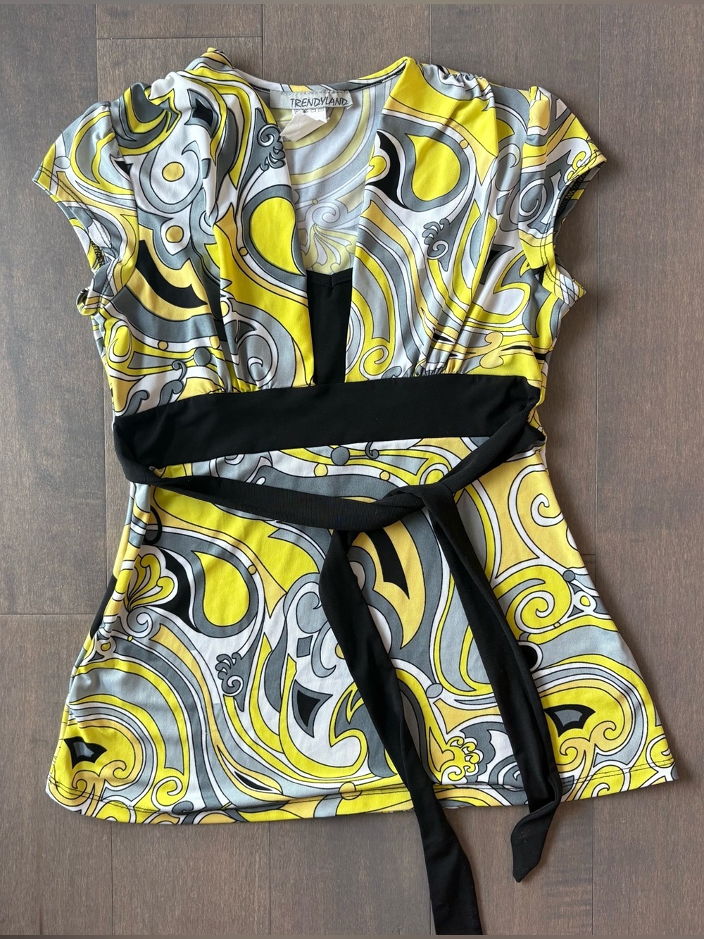 Yellow Swirl V-Neck Wrap Top